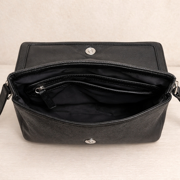 Rae Dunn Black Pebbled Leather Medium Shoulder Crossbody Adjustable Strap - Picture 4 of 8